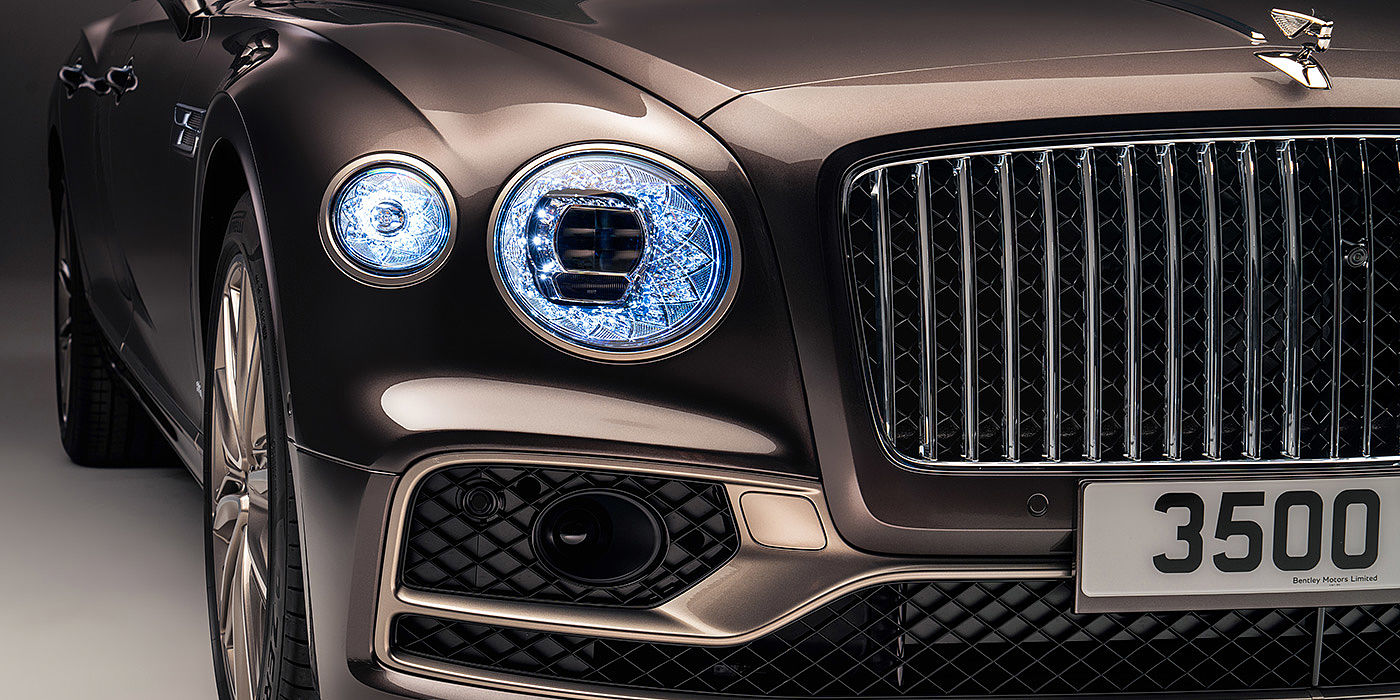 Bentley Santiago Bentley Flying Spur Odyssean sedan front grille and illuminated led lamps with Brodgar brown paint
