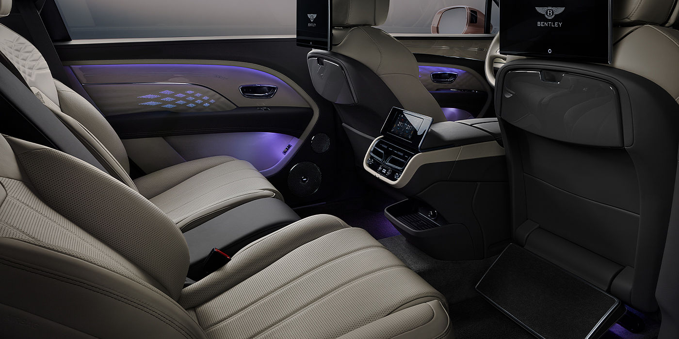 Bentley Santiago Bentley Bentayga EWB Azure SUV rear interior with Bentley Diamond Illumination