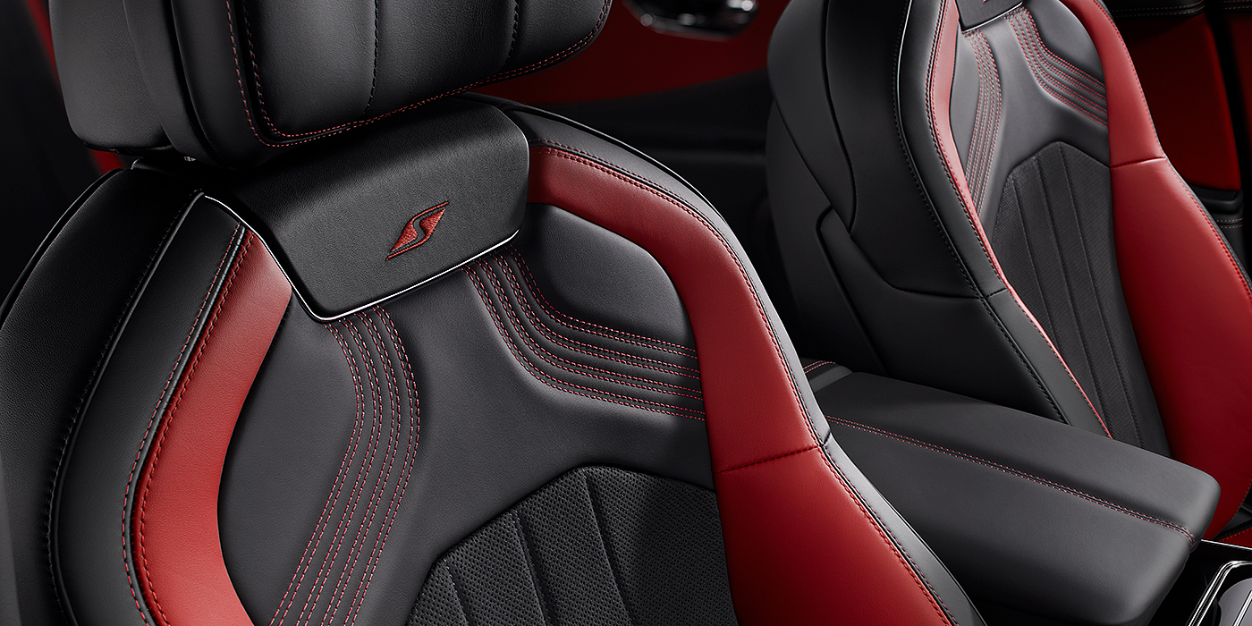 Bentley Santiago Bentley Flying Spur S seat in Beluga black and \hotspur red hide with S emblem stitching