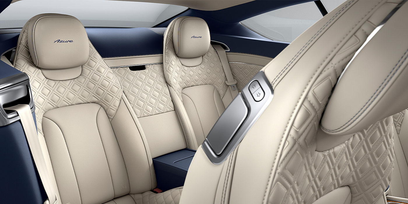 Bentley Santiago Bentley Continental GT Azure coupe rear interior in Imperial Blue and Linen hide