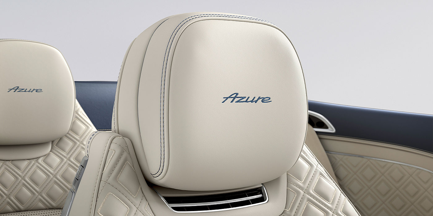 Bentley Santiago Bentley Continental GTC Azure convertible seat detail in Linen hide with Azure emblem